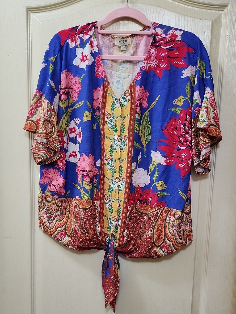 UMGEE TIE FRONT BOHO PEASANT BLOUSE